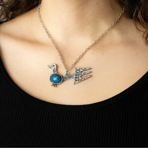 Silver and Blue Bird Pendant Necklace/ vintage southwestern style/